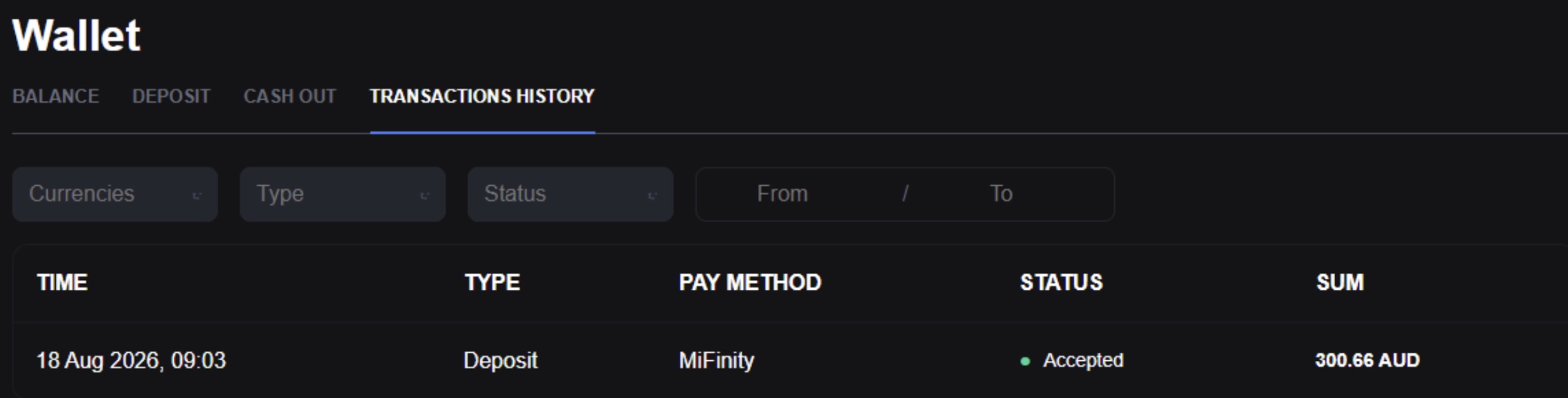 CkyCrown Our Deposit Via MiFinity