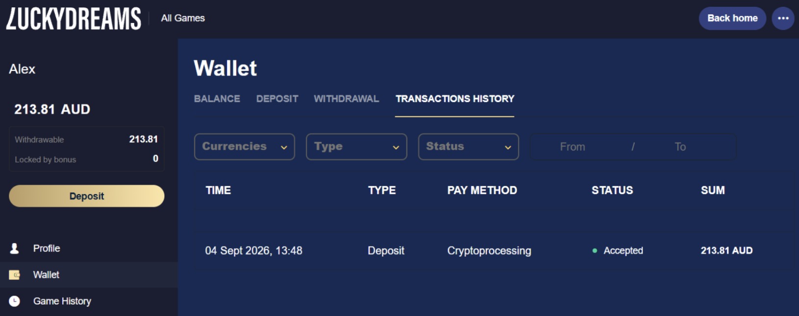 Lucky Dreams Casino Our Deposit Via LTC