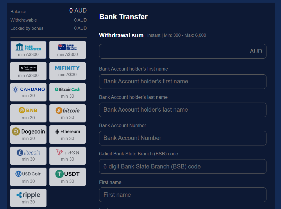 Lucky Dreams Casino bank trasnfer