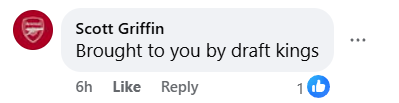 Facebook user Scott Griffin comments, "Brought to you by draft kings"