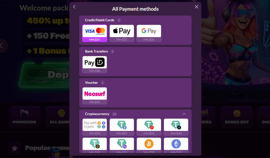 Slotrave payment methods available