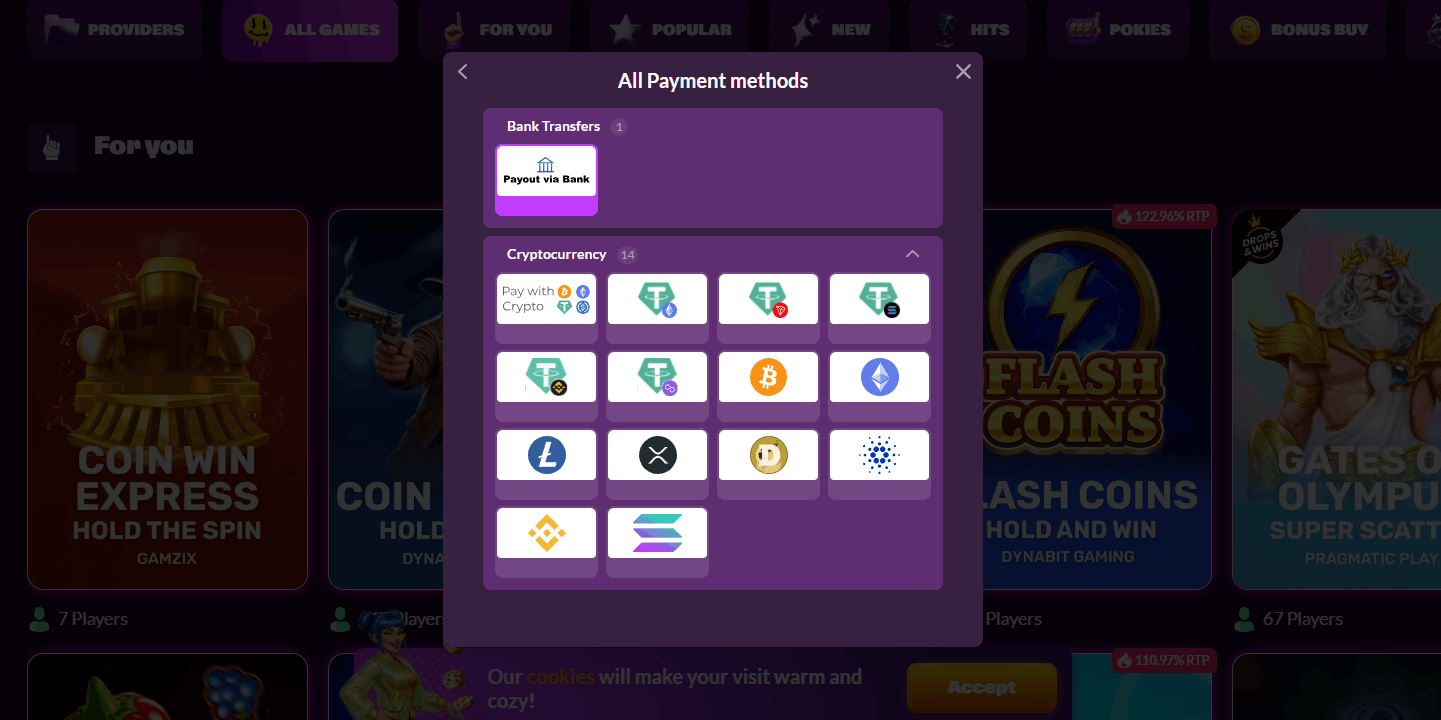Slotrave payment methods available