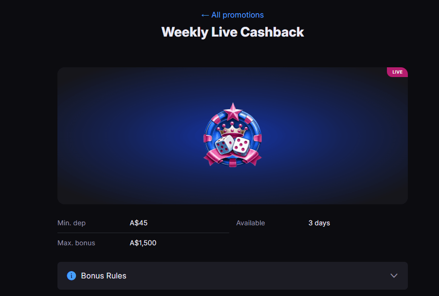 SkyCrown weekly live cashback