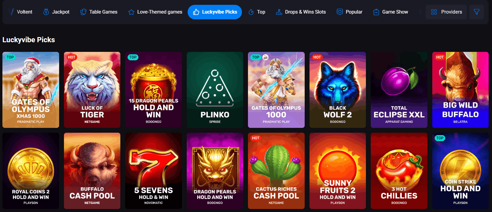 LuckyVibe Casino top game picks