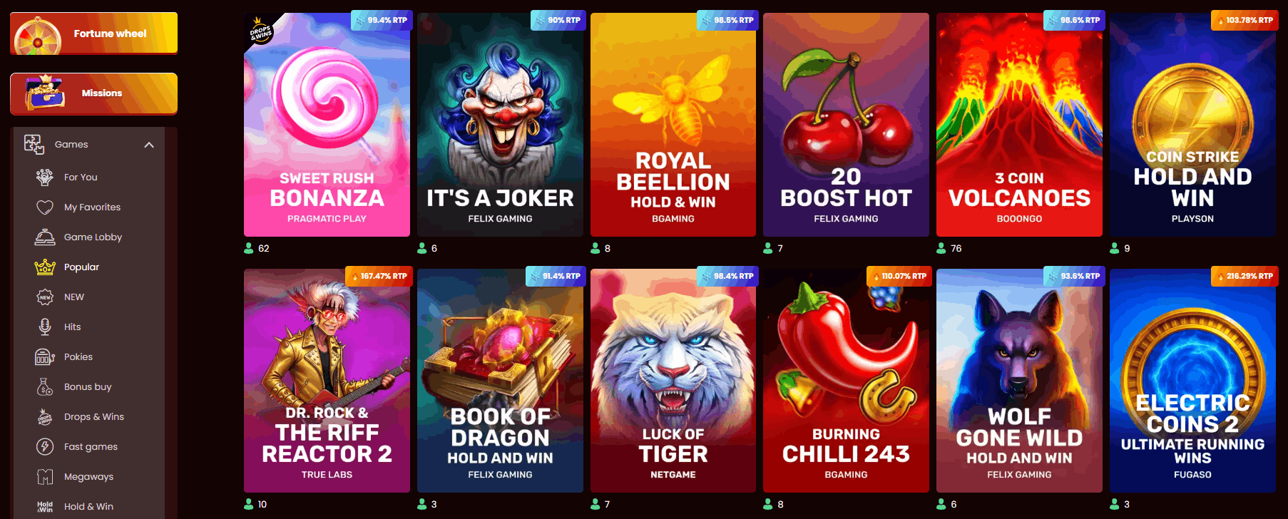 DragonSlots Casino games