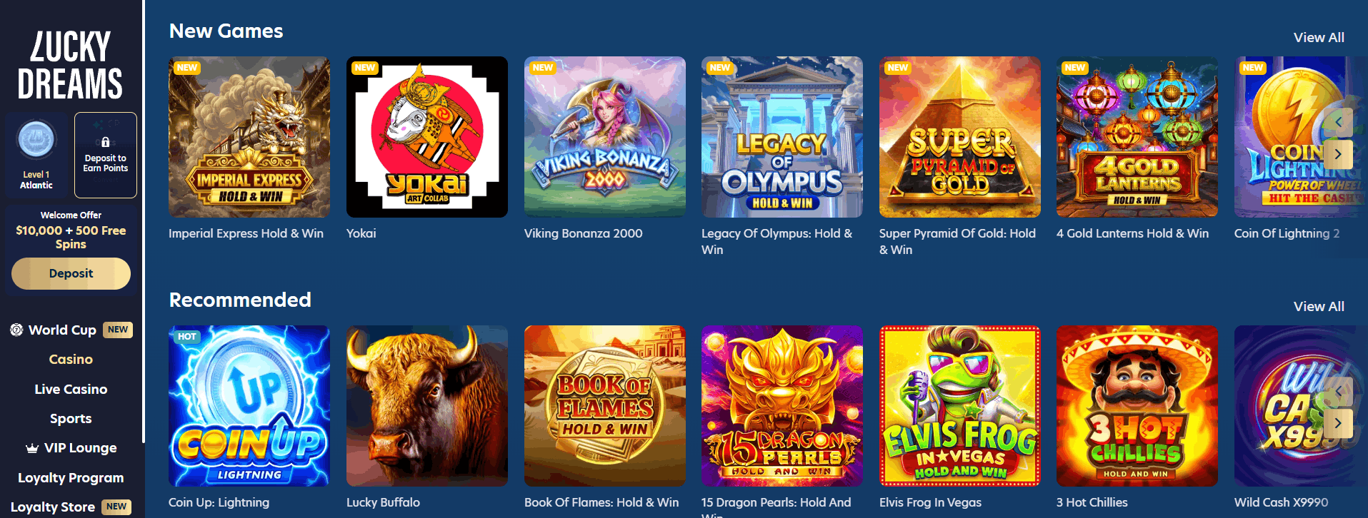 Lucky Dreams Casino new and recommended games