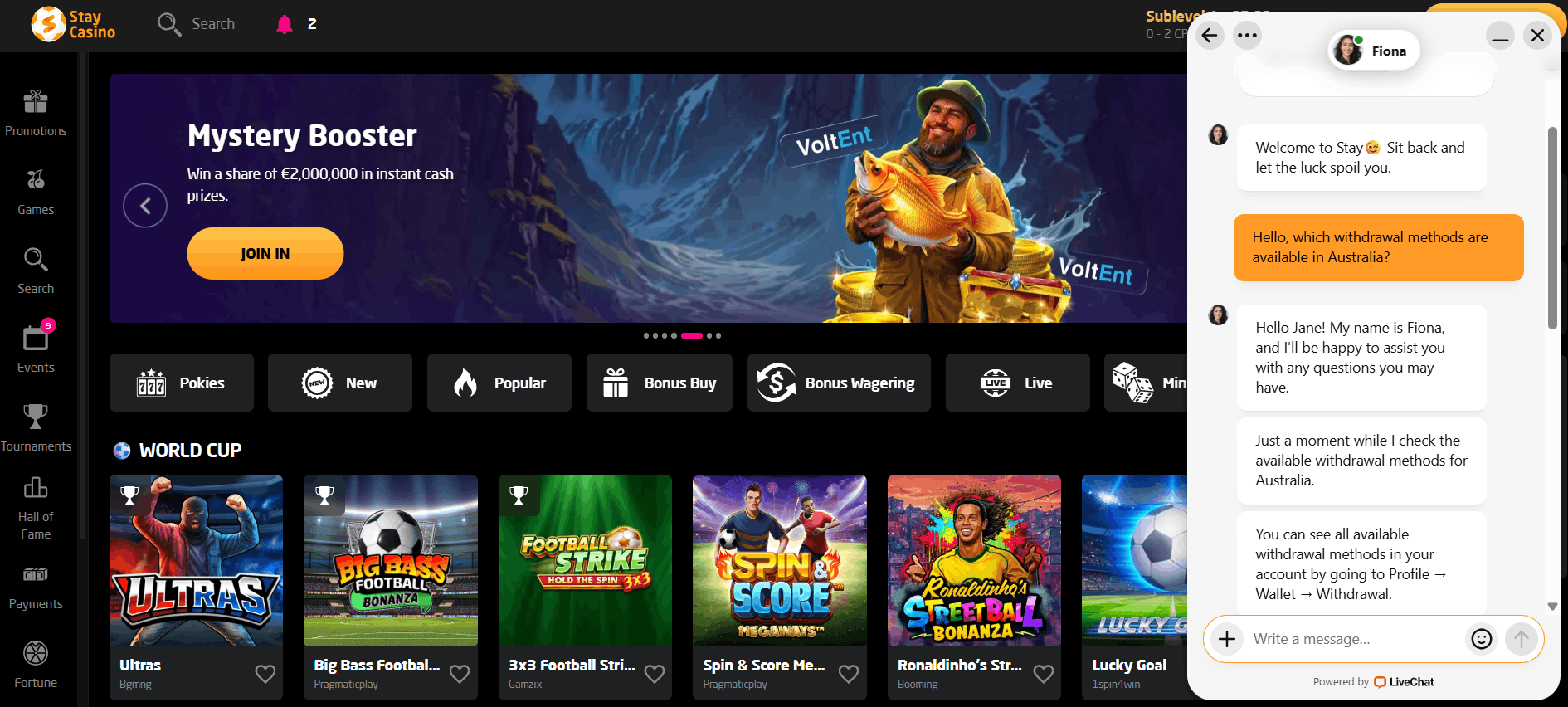 Stay Casino support support chat