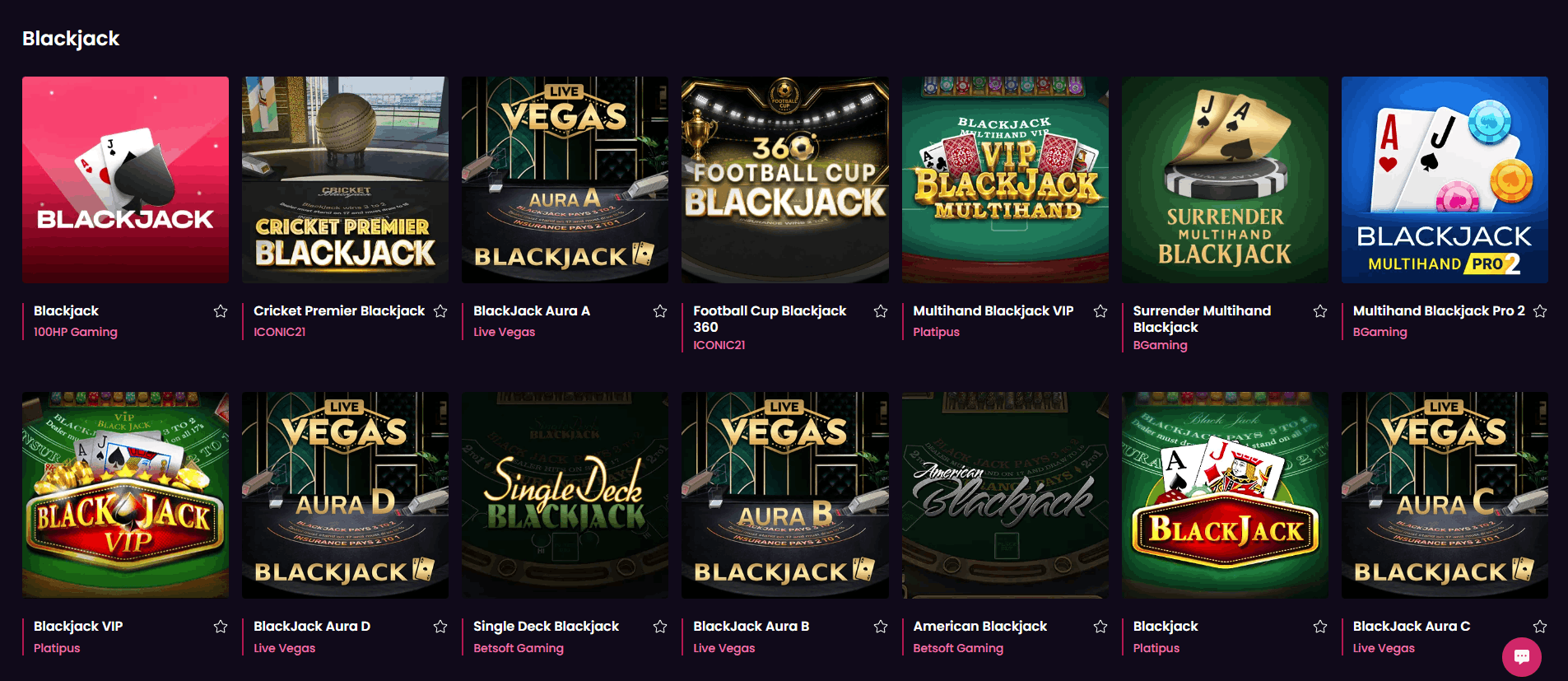 Vegas Now Casino blackjack game lobby