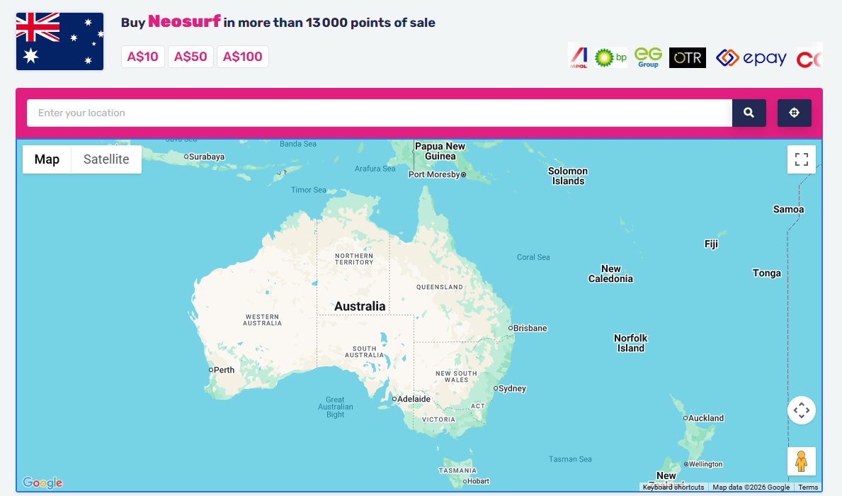 Buying Neosurf on a map