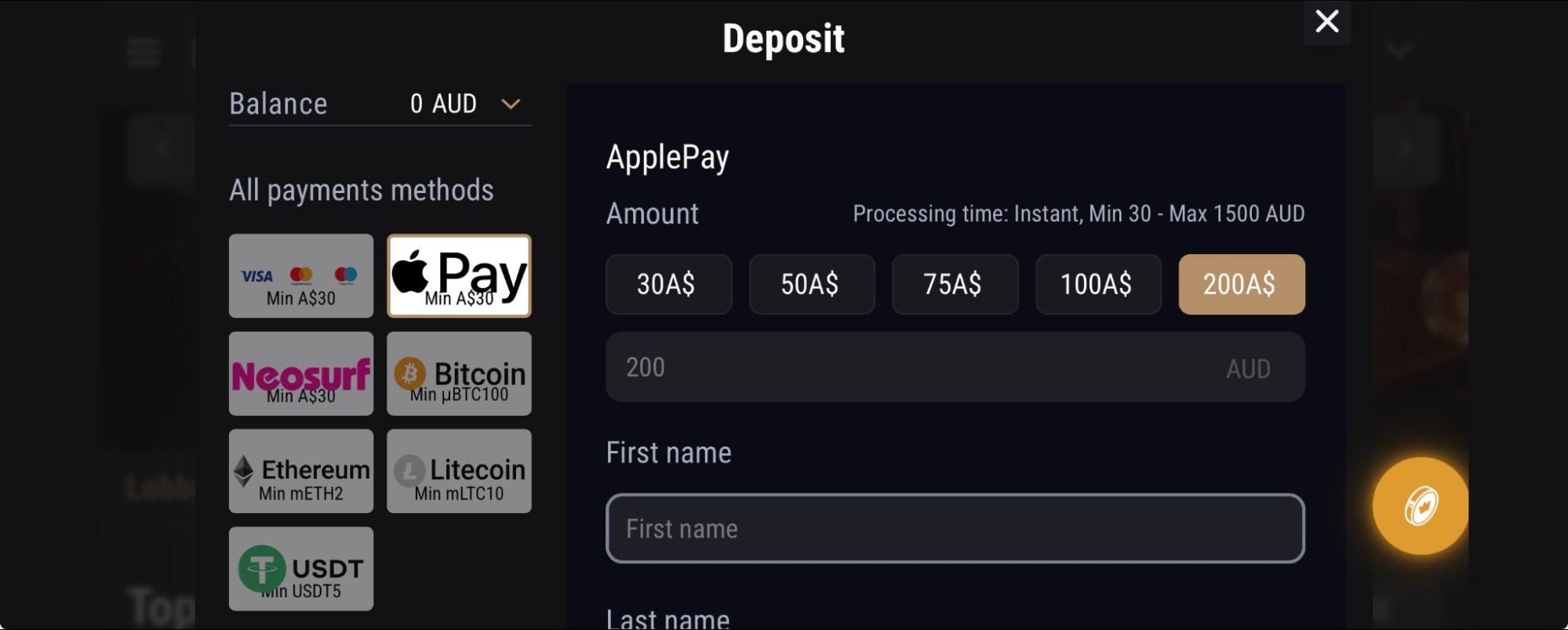 Apple Pay deposit at King Billy