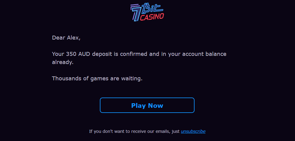 7Bit Casino deposit confirmation