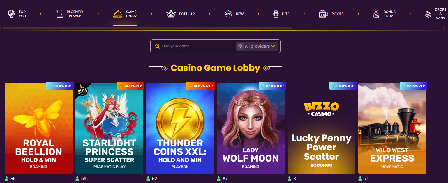 Bizzo Casino real money games