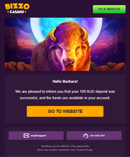 Bizzo Casino real money deposit