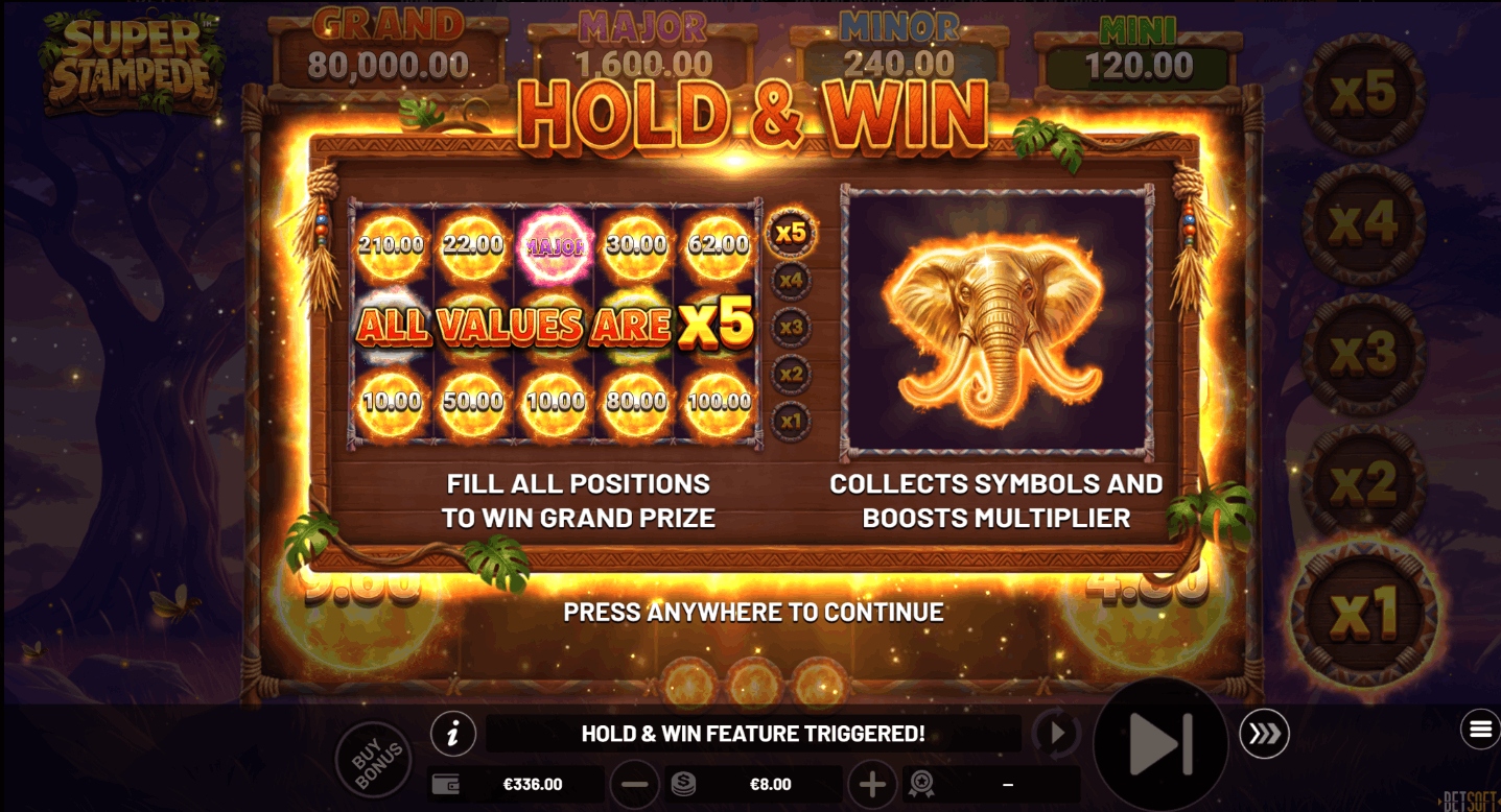 Super Stampede pokie Hold & Win feature