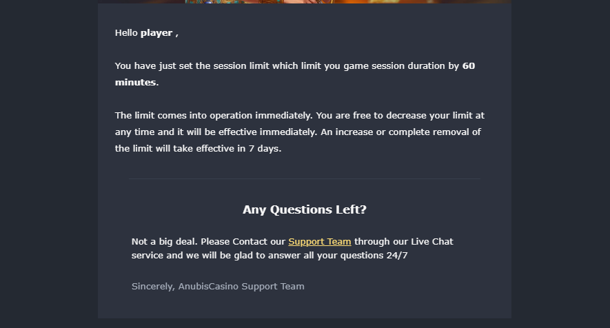 confirmation for session limit