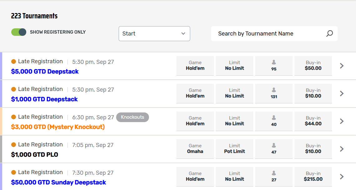 Ignition casino available poker tournaments