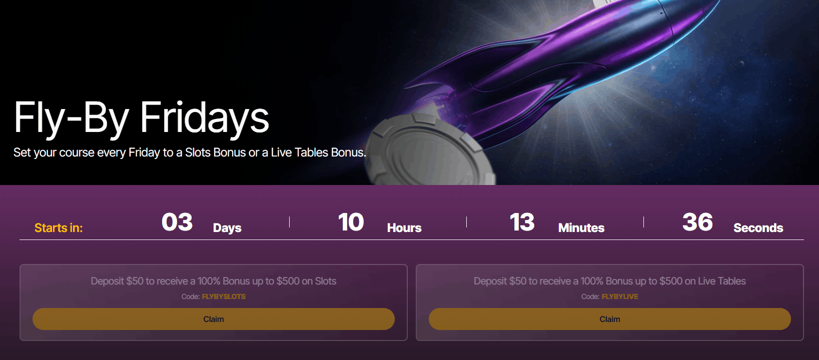 JustCasino Fly-By Fridays reload bonus