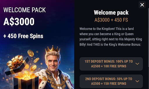 King Billy Casino welcome bonus