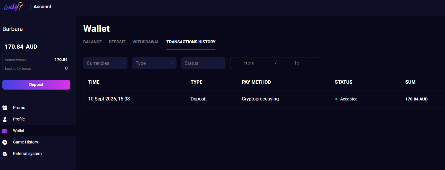 Lucky7even casino deposit test