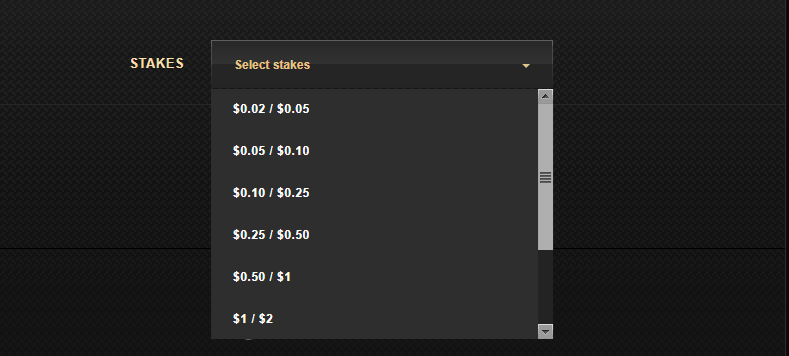 Selecting stakes at Ignition Casino cash game tables