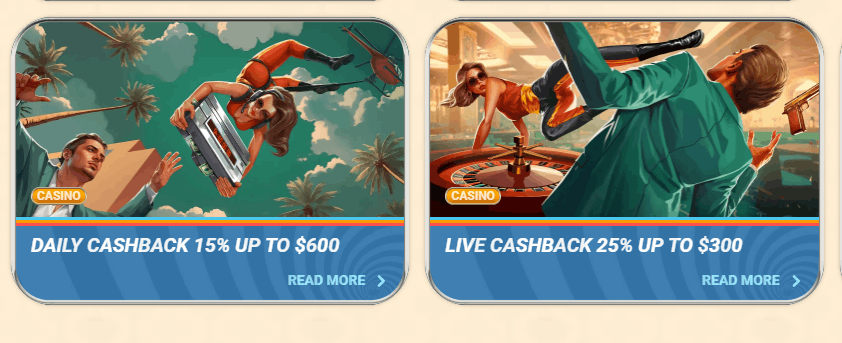 Vegasino daily and live cashback promos