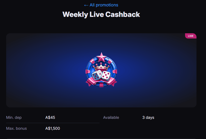 Skycrown weekly live cashback